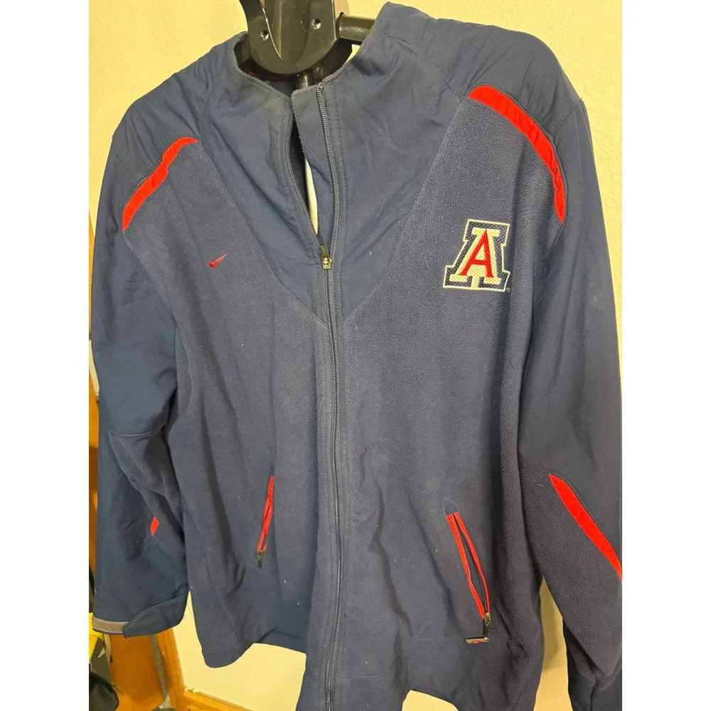 Nike Team Arizona Wildcats Full Zip Fleece Jacket Navy Blue Red‎ Mens XL Therma